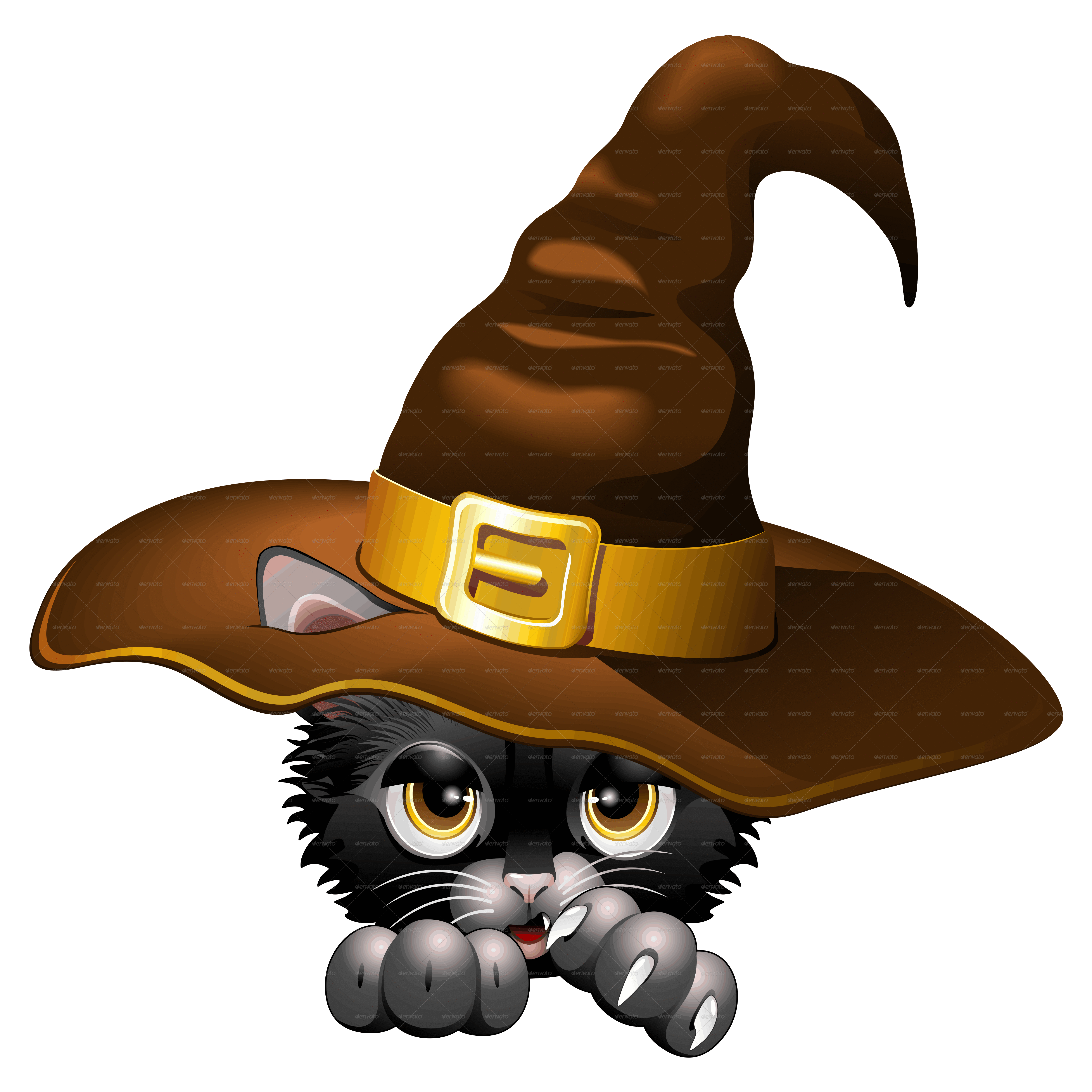 Black Kitten Cartoon with Witch Hat by Bluedarkat GraphicRiver